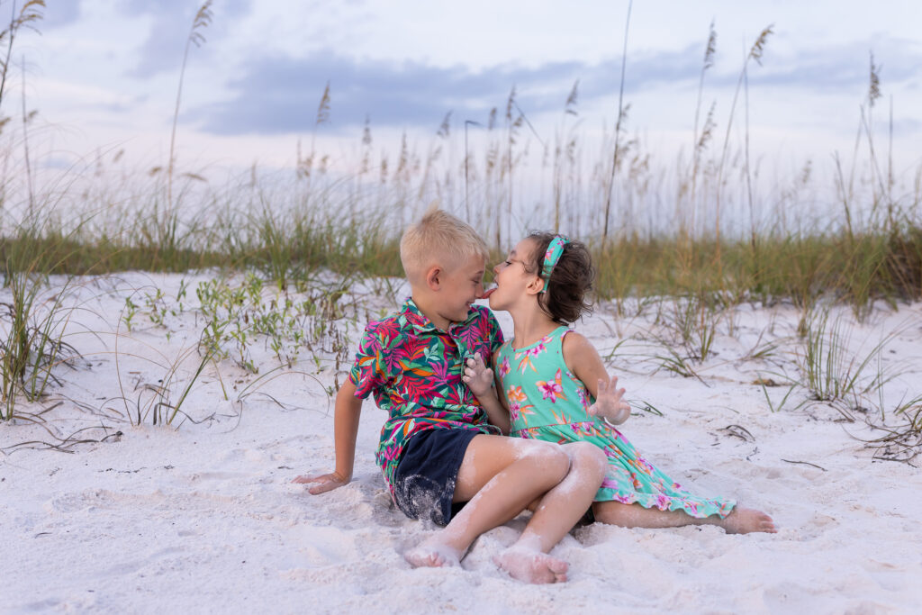 Sibling beach portraits near Santa Rosa Beach Florida